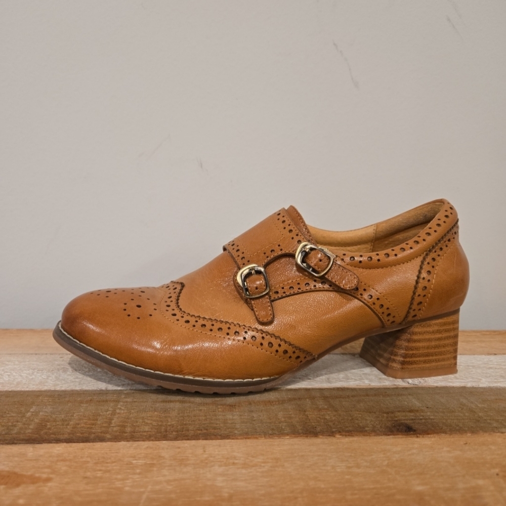 Mona Flying Leather Oxford Leather Wingtip Chestnut Brown Handmade Shoes - Picture 2 of 10
